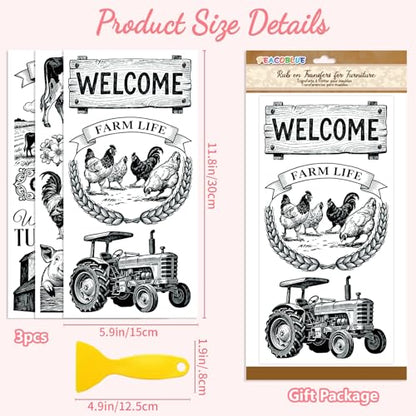 Peacoblue Retro Black Farm Rub On Transfers for Furniture Craft 6"x12" - style: Retro Black Farm