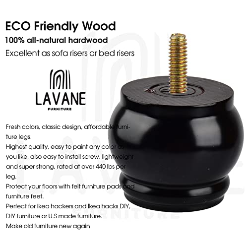 La Vane 3 inch Solid Wood Bun Feet for Furniture Set of 4 – Black