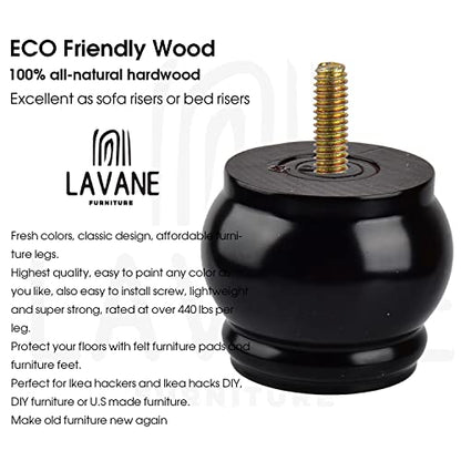 La Vane 3 inch Solid Wood Bun Feet for Furniture Set of 4 – Black
