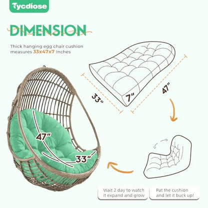 Egg Chair Cushion Replacement, Waterproof Outdoor Hanging Egg Chair Cushion Hammock Swing Chairs Cushions Pads, U-Shaped Thickened Cushions for Hanging Eggs Chairs, 47x33x7 Inches (Cyan) - color: Cyan