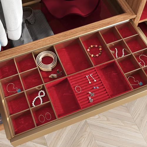VEELIKE Ruby Red Crushed Velvet Drawer Liner for Dresser Jewelry Box Felt Liner 15.7''x118'' Self Adhesive Velvet Fabric Wallpaper Peel and Stick Red Contact Paper for Cabinets Art Crafts DIY Project - color: Ruby Red