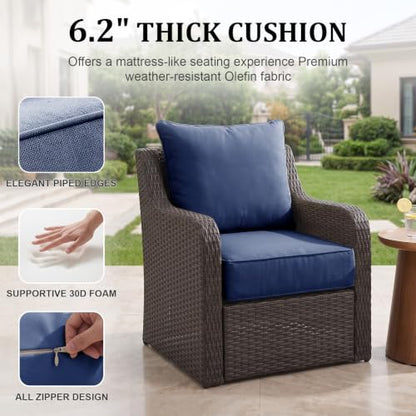 ZCUBED Luxury 6.2" Thick Outdoor Chair Cushions 2 Set - 24 x24 Inch 30D Sponge Filling Fade-Resistant Chair Cushion, Water Resistant & Removable Cover Patio Furniture Replacement Cushion,Blue - color: Blue, size: 24"x24" Extra Thick