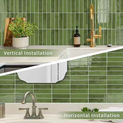 10 Sheets Upgraded Thicker Design Subway Tile Peel and Stick Backsplash - color: Green
