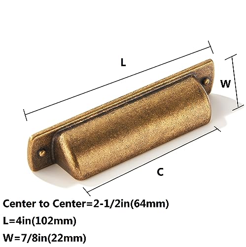 khtumeware 2 Pack 2-1/2"(64mm Drawer Pulls Antique Brass Cabinet Cup Pulls Kitchen Hardware Cabinet Handles Drawer Handles Knobs 2-1/2 inch Hole Center - color: Antique Brass, size: Cup Pulls 2-1/2" Hole Center