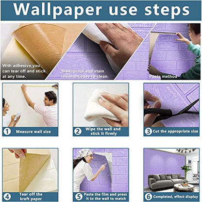 3D Wall Panels Peel and Stick, 29 Sq Ft Coverage, Faux Brick Purple - color: Purple, size: 29 Sq Ft Coverage