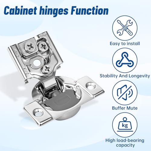 TopDirect 20 Pack Overlay Soft Close Door Hinges,1/2 inch Kitchen Cabinets Hinges for Face Frame Door,105°Opening Angle Concealed Self Closing Cabinet Hinges - size: 20 Pack