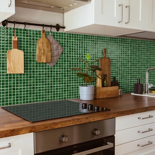 URCOLOR 20 Sheets 3D Self-Adhesive Mosaic Backsplash Tile Peel and Stick - color: Mosaic Green