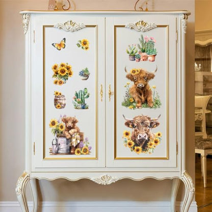 Peacoblue Highland Cattle Rub On Transfers for Furniture Craft 6"x12" - style: Highland Cattle