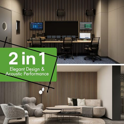 Art3d 12" x 93" Acoustic Wood Slat Wall Panel, 4pcs, 31 sq.ft, Oak - color: Oak, size: 12" x 93"
