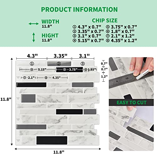 LONGKING 10-Sheet Peel and Stick Tile Backsplash, Vinyl Self-Adhesive Tile Stickers for Kitchen, Bathroom, White Marble - color: White Marble, size: 12 inches x 12 inches