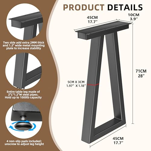 28 Inch Metal Table Desk Legs Trapezoid, Heavy Duty Industrial Steel Dinning Table Leg, Kitchen Table Base, Workstation, Adjustable Feet Included (Black) - color: Trapezoid, size: 28 IN