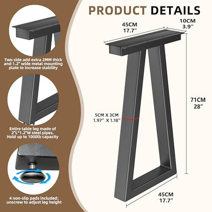 28 Inch Metal Table Desk Legs Trapezoid, Heavy Duty Industrial Steel Dinning Table Leg, Kitchen Table Base, Workstation, Adjustable Feet Included (Black) - color: Trapezoid, size: 28 IN
