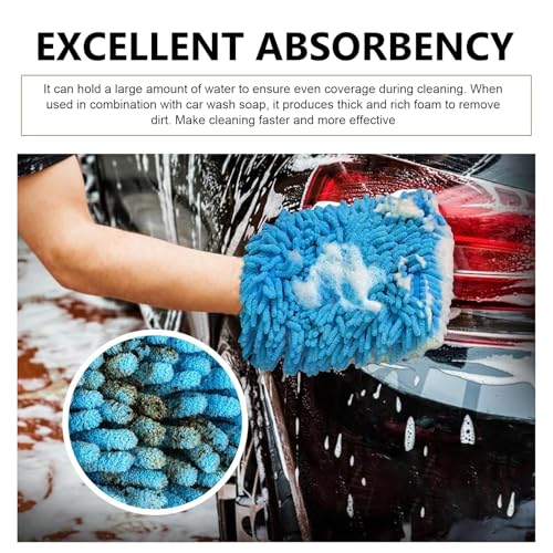 MLY Microfiber Car Wash Mitt, Double-Sided Plush Green Mitt Kit Cleaner, Car Wash Mitt Scratch Free for Car Washing and Home Cleaning (7.12" x 10.14" # Blue)