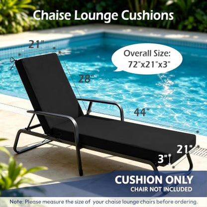 Chaise Lounge Cushions Outdoor, 72"x21"x3", Black - color: Black
