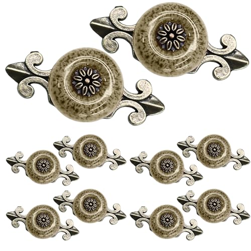 Ceramic Knobs White with Pattern, 10pcs - color: White with Pattern, size: 10 Pieces