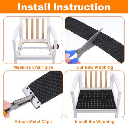 Lawn Chair Webbing, 2" x 40ft Elastic with 40 Clips