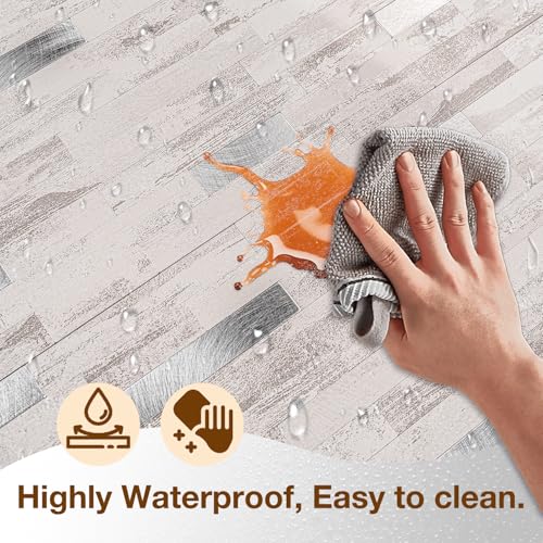 Peel and Stick Backsplash Tile Waterproof Removable PVC Wall Sticker 3D Faux Stone Marble Brick White Accent Panels (Polished Eurasia Silver - Gray, 40 Tiles - 18 sq. ft. (1.68 m²)) - color: Polished Eurasia Silver - Gray, size: 40 Tiles - 18 sq. ft. (1.6