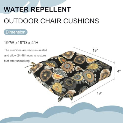 DYTXIII Set of 2 Outdoor Chair Cushions 19"x19"x4", Water Repellent Tufted Patio Seat Cushions with Ties, Thick Replacement Pads for Wicker Dining Chairs, Patio Furniture, Black Yellow Crosby - color: Black Yellow Crosby