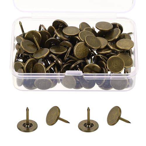 uxcell 100Pcs Upholstery Thumb Tacks, 7/16" x 1/2" Flat Head Upholstery Push Pins Decorative Nails for Wood Wall Furniture, Bronze - size: 7/16" x 1/2"