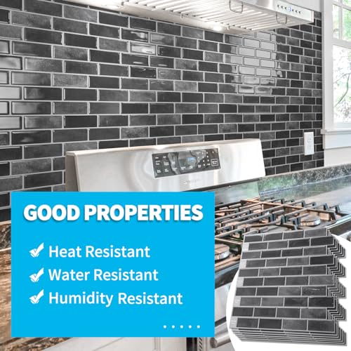 Art3d 10-Pack Marble Peel and Stick Backsplash, 12 x 12 in, Smoky Black - color: Smoky Black