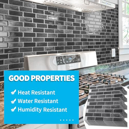 Art3d 10-Pack Marble Peel and Stick Backsplash, 12 x 12 in, Smoky Black - color: Smoky Black