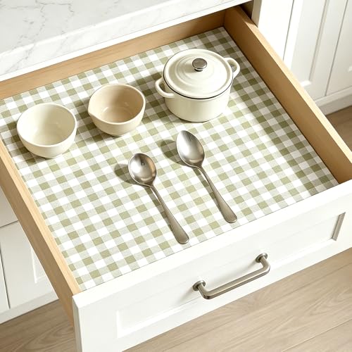 Songrey Non-Adhesive Shelf Liner & Cabinet Liner, 12" x 120" - color: Green Square, size: 12"W x 120"L