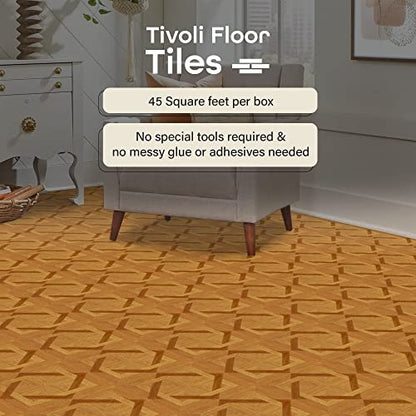 Tivoli Self Adhesive Vinyl Floor Tiles, 45 Tiles, 12 x 12 in, Peel & Stick - color: Wood Diamond