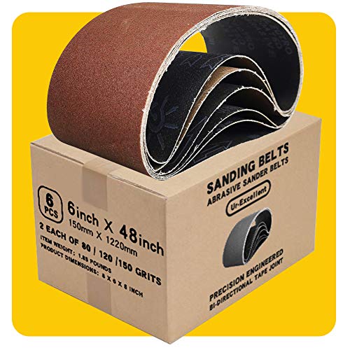 6 x 48 in 6x48 Sanding Belt Pack 6-Inch x 48-Inch,6 Pcs(2 Each of 80 120 150 Grits) Aluminum Oxide for Sander - size: 6x48in