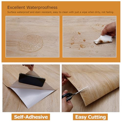Peel and Stick Wallpaper Contact Paper Wood Natural Oak Wood Grain Contact Paper Thicken Textured for Cabinets and Drawers Countertops Waterproof Self Adhesive Vinyl 17.7x78.7 - color: Natural Oak, size: 17.7"W x 78.7"L