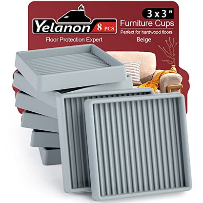 Non Slip Furniture Pads for Hardwood Floors -Yelanon 8Pcs 3” Coasters Cups - color: 8pcs3"square Gray