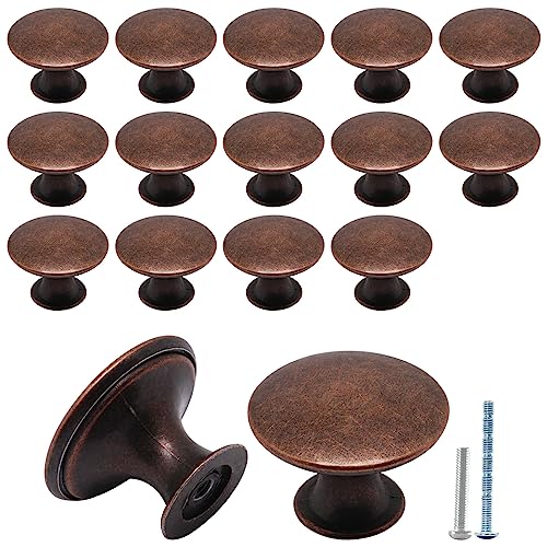 16 Pcs Red Bronze Cabinet Knobs, Round Dresser Knob Kitchen Drawer Knobs, Single Hole Cupboard Door Knob Dresser Drawer Pulls Handles - color: Red Bronze, size: 16 Pack