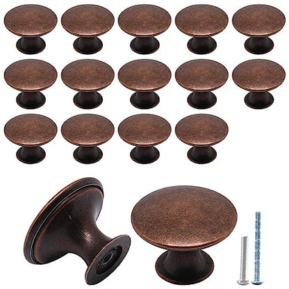 16 Pcs Red Bronze Cabinet Knobs, Round Dresser Knob Kitchen Drawer Knobs, Single Hole Cupboard Door Knob Dresser Drawer Pulls Handles - color: Red Bronze, size: 16 Pack