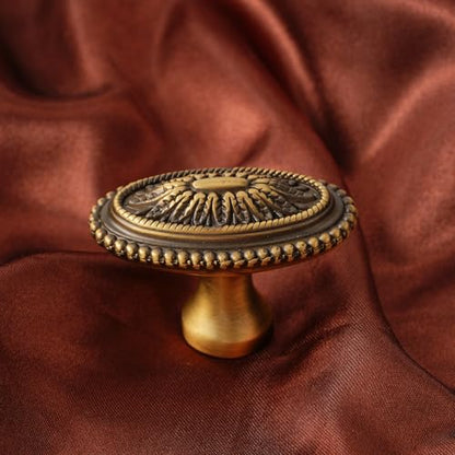 2 Pack Solid Brass Cabinet Knobs, Oval Drawer Knobs, Antique Brass Cabinet Knobs for Kitchen, Bathroom, and Furniture - size: Knob-I