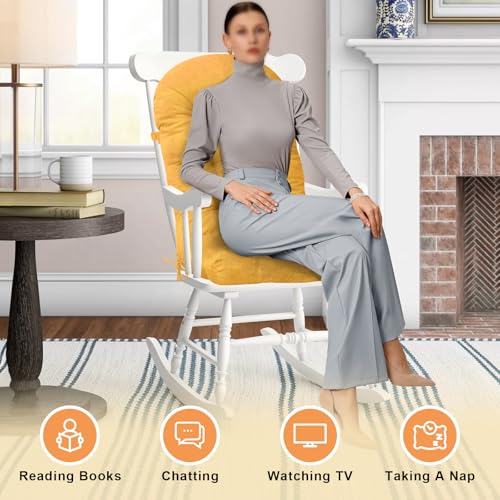 Rocking Chair Cushion, High Back, 44 x 19 x 4 Inch, Colza Yellow - color: Colza Yellow