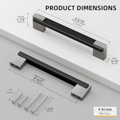 Rergy 20 Pack 4 Or 5 Inch Hole Spacing Black and Nickel Cabinet Pulls - color: Black and Brushed Nickel, size: Hole Center: 4in(102mm) and 5in(128mm)