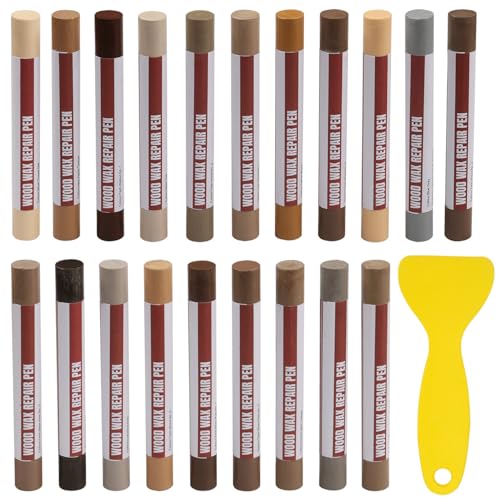 Wood Filler Sticks, 20 Colors Wood Repair Wax Crayons with Scraper, Wood Touch Up Markers for Repairing Scratches, Cracks, Holes in Cabinets, Floors, Tables and Doors[Technicolor Series] - color: Technicolor Series