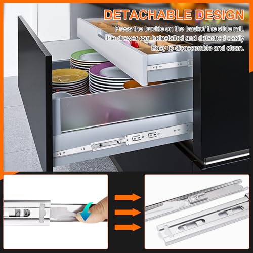 16 inch Drawer Slides 6 Pairs (12pcs) Soft Self Close 3 fold Full Extension Ball Bearing Cabinet Drawer Glides Side Mount for Dresser, Cabinet, Kitchen 100 LB Capacity 16" Silver - size: 16inch-400mm