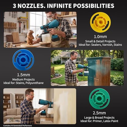 200W Cordless HVLP Paint Sprayer, Handheld Electric Spray Gun with 2 Pack 2000mAh Batteries, 1000ml High Capacity Tank, 3 Spray Patterns for Cabinets, Fences, House DIY Painting