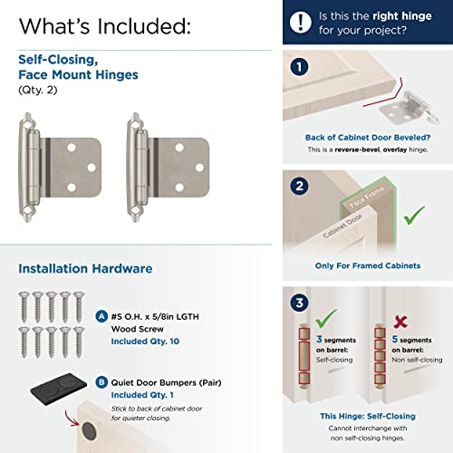 Amerock 1 Pair Variable Overlay Reverse Bevel Satin Nickel Cabinet Hinge - color: Satin Nickel, size: Reverse Bevel