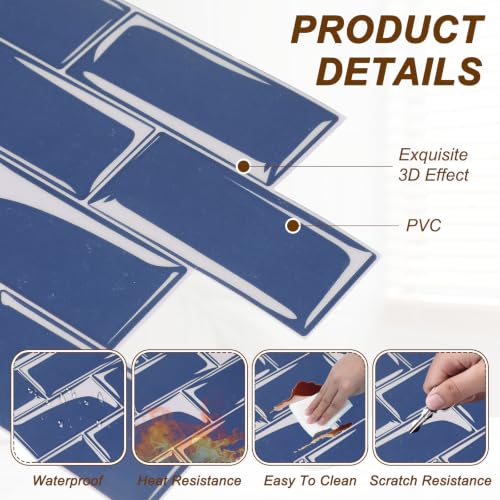 HARFINGTON Peel and Stick Backsplash Tiles 9.4"x4.7" Sea Blue, 10Pcs - color: Sea Blue