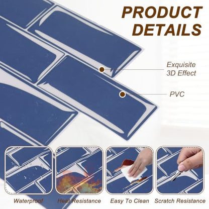 HARFINGTON Peel and Stick Backsplash Tiles 9.4"x4.7" Sea Blue, 10Pcs - color: Sea Blue