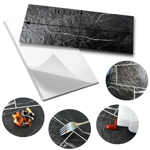 AULIGET 100 Piece Faux Stone Backsplash Peel and Stick PVC Tile, 3 Inch x 6 Inch Black Marble with White Grout Stick on Tiles for Backsplash Kitchen, Bathroom, Laundry Room, Camper, Fireplace - color: Black Marble with White Grout