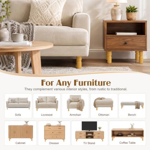 5.1 Inch wooden legs for furniture set of 4 Wood Furniture Legs Couch Feet Colorful Round Sofa Furniture Replacement Solid Wood Furniture Feet for Couch Bed Chair Cabinet Bookcase Dresser Ottoman - color: Yellow