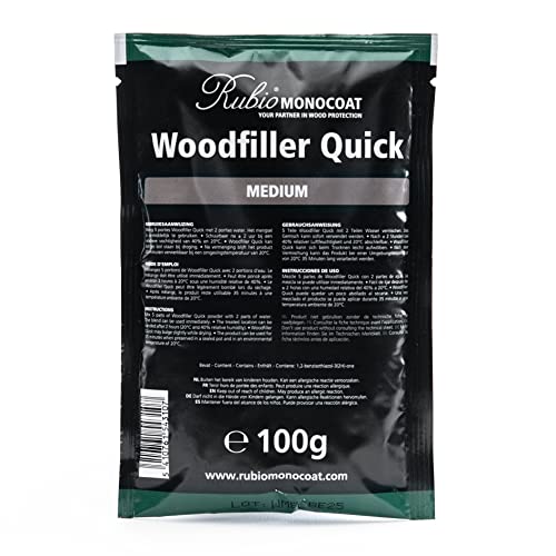 Rubio Monocoat Woodfiller Quick (Medium), 100 g Bag | Quick-Curing Wood Filler Putty for Interior Joinery & Patching Chipped Wood - color: Medium, size: 100 Grams