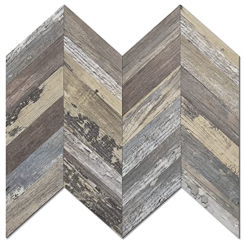 STICKGOO Herringbone Tile Peel and Stick Backsplash for Kitchen&Bathroom - color: Distressed Wood