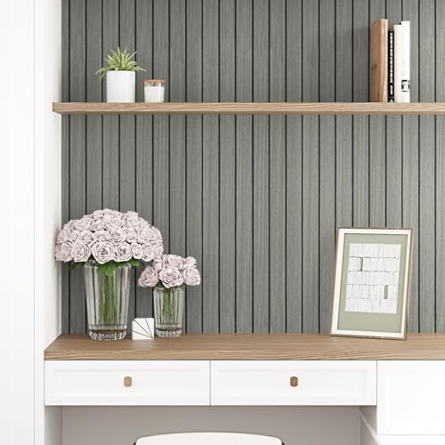 16.8"×118" 3D Grey Wood Wall Panels for Bedroom Living Room Liner - color: Gray