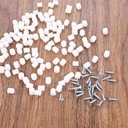 100 Pack Plastic Hinge Dowel Inserts with Screws, Plastic Dowel 8mm White Dowels Cabinet Door Hinge Dowels for Cabinet Door Drawer Bedside Table Repair Installation Replacement Bathroom Kitchen