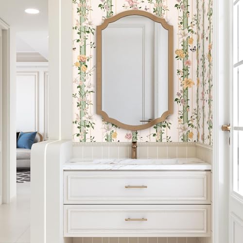 BOKEBEVE Boho Floral Peel and Stick Wallpaper Beige Pink 17.5 x 118In - color: Beige/Pink, size: 17.5" x 118"