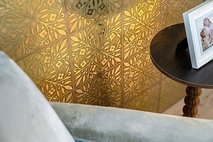 Main Street Peel and Stick Wallpaper Tiles, Gold & Green Leaves, 24-Pack - style: Gold and Green Leaves