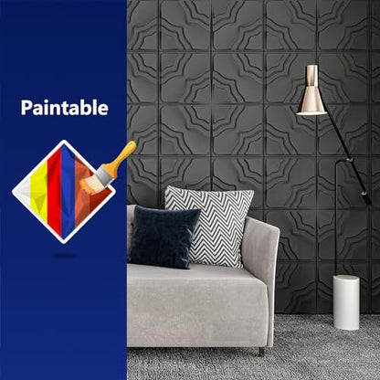 Art3dwallpanels 3D Wall Panels, 33 Pack, 12x12 Inch, Black - color: Flower Black